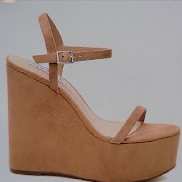 FOREVER 21 SUEDE WEDGE ROUND OPEN TOE ANKLE & ADJUSTABLE BUCKLE STRAP SANDAL - Picture 15 of 15